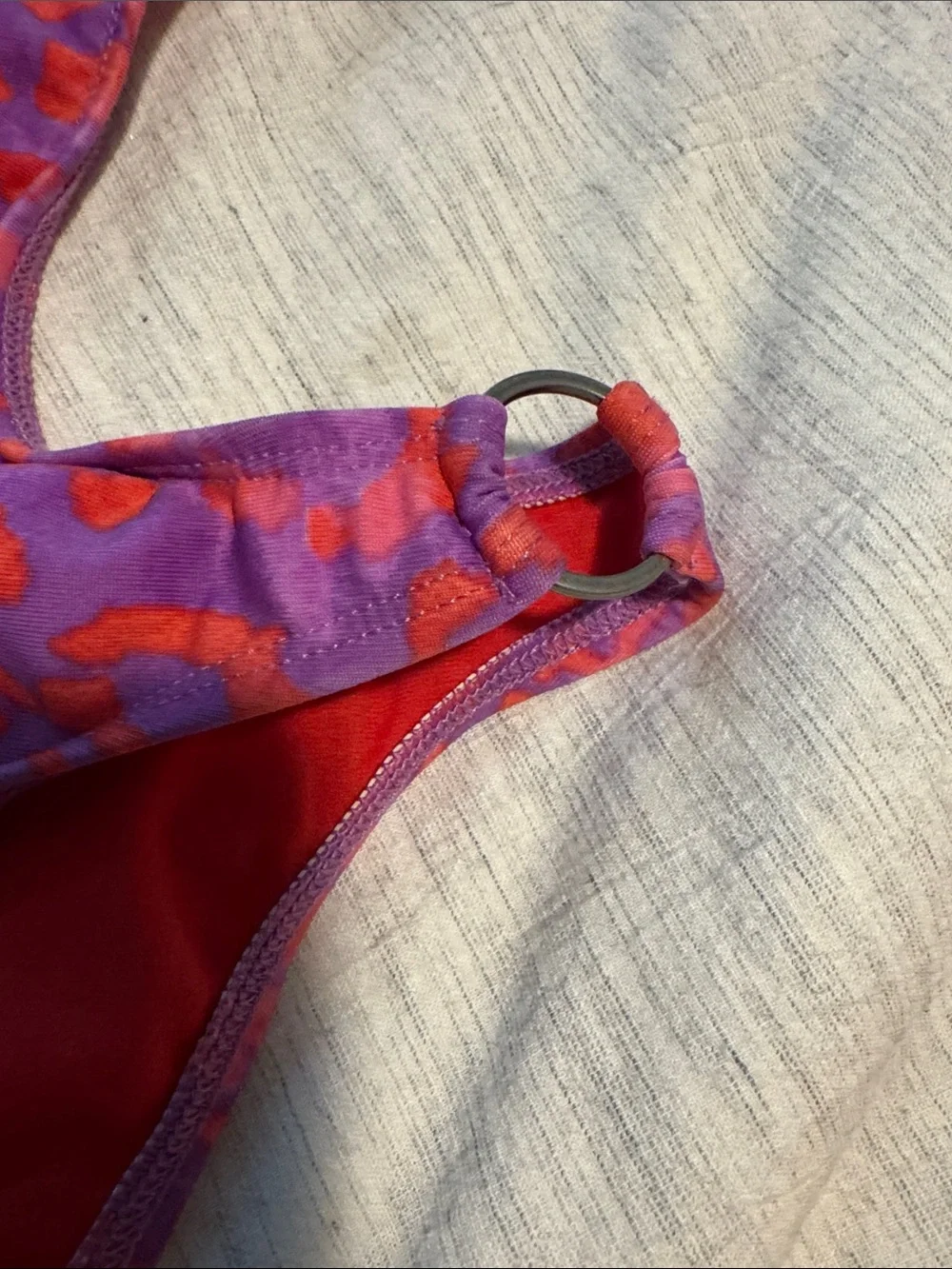 Women’s Purple & Red One-Piece Swimsuit - Stylish Cutout Design